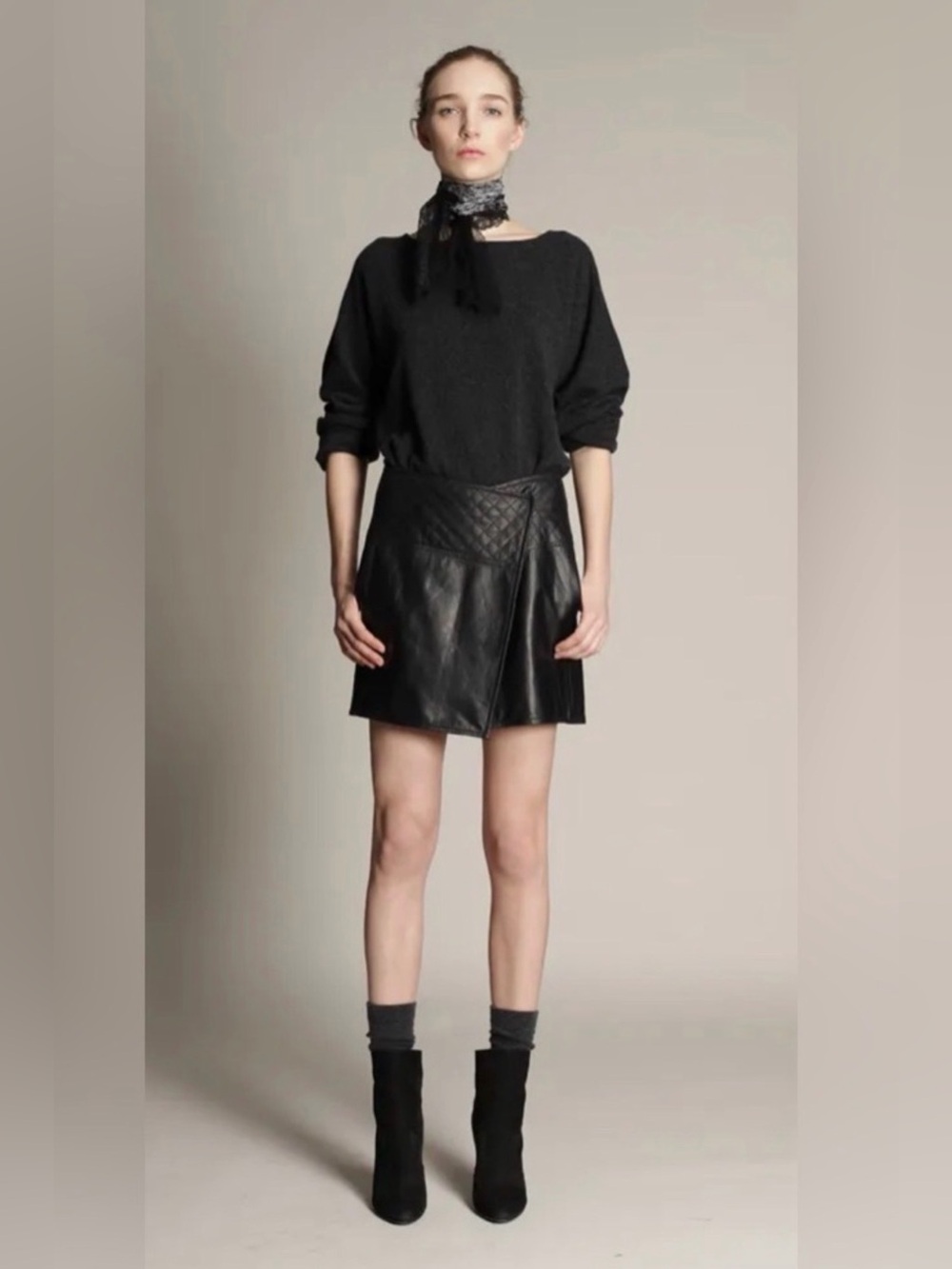 Adam Lippes $1295 Genuine Leather Black Quilted Wrap Mini Skirt *21